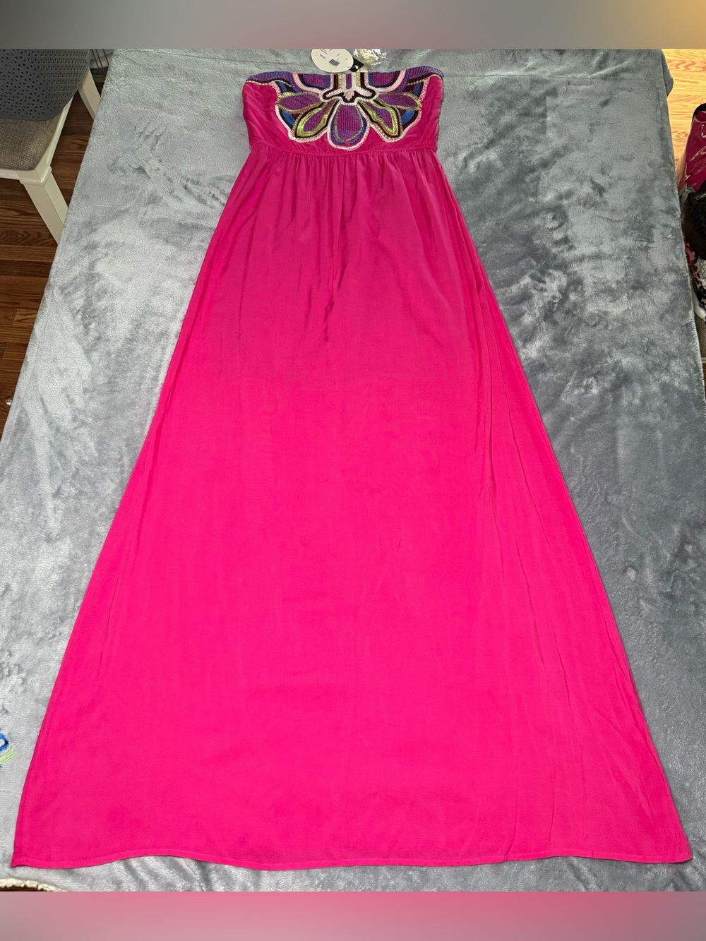 West 36th Corp. Fuschia Strapless Maxi Dress with Embroidered Top - NWT - Medium